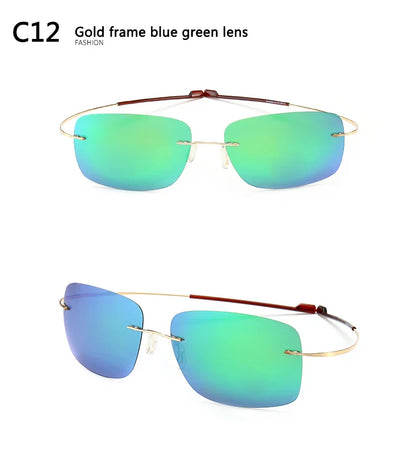 2025 New Cool 100% Pure Titanium Rimless Sunglasses – Polarized Grey Lenses, Super Thin, UV400 Protection, Oculos De Sol