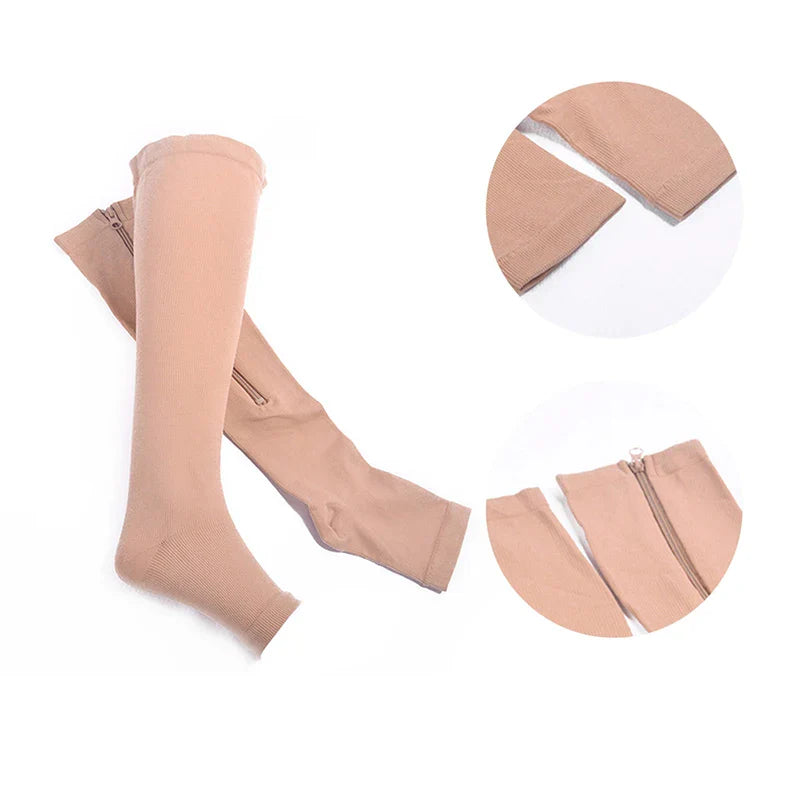 Professional Long Compression Socks with Zipper - Sports Pressure Leg Support for Women, Thick Varicose Vein Socks for Cycling