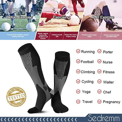 Men's Compression Sports Socks - Running, Cycling, Nursing, Varicose Veins Support, Outdoor Hiking Socks