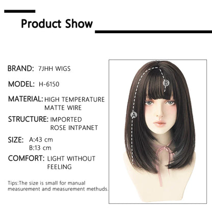 7JHHWIGS Long Straight Light Brown Synthetic Wig with Bangs – Heat-Resistant Daily Wear Wig for Women