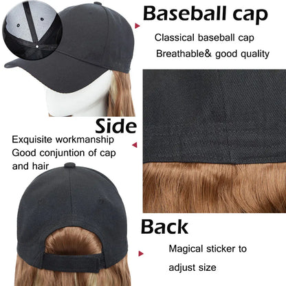 Snoilite Synthetic Long Wavy Baseball Cap with Hair Extension: Integrate Cap Hat for Women & Girls | Daily Hairstyle Wig