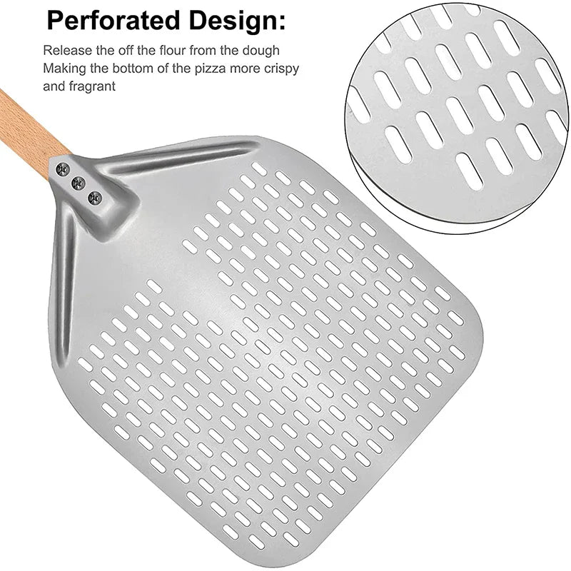 12/14 Inch Aluminum Perforated Pizza Shovel Peel with Detachable Handle - Nonstick Oven Baking Paddle Spatula Turners Accessories