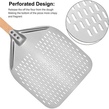 12/14 Inch Aluminum Perforated Pizza Shovel Peel with Detachable Handle - Nonstick Oven Baking Paddle Spatula Turners Accessories