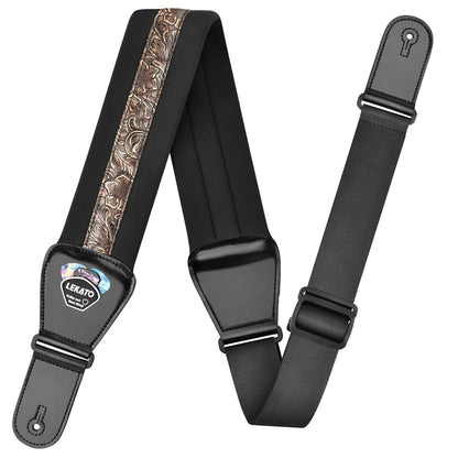 LEKATO LGS-2 Bass Guitar Strap – Adjustable Cowhide Strap with 6 Picks, Acoustic & Electric Bass Guitar Belt, Accessories