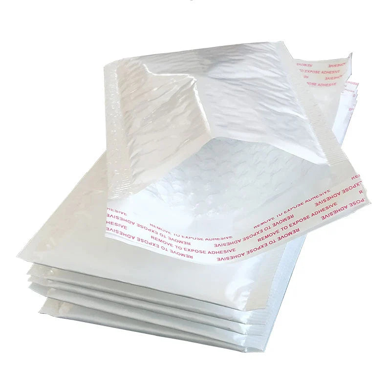 50Pcs White Poly Bubble Mailers – Self-Seal Padded Envelopes for Gifts, Books, and Packaging, Shipping Bags