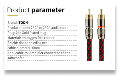 TODN 1 Pair RCA Audio Cable – 2 RCA to 2 RCA Interconnects, HIFI Stereo, Male to Male for Amplifier, DAC, TV, Car Audio