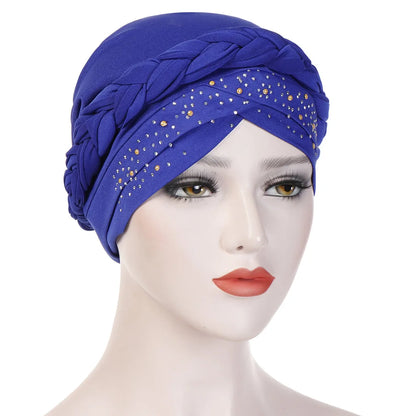 Women’s Cotton Head Scarf – Solid Turban Bonnet Hijab Cap with White Pearl Inner, Muslim Arab Wrap