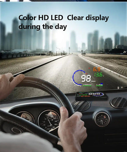 ADQ 5.5" OBD2 HUD Car Head-Up Display – Digital Speedometer, Tachometer, Windshield Projector with Speed, Water Temp & RPM Alarm