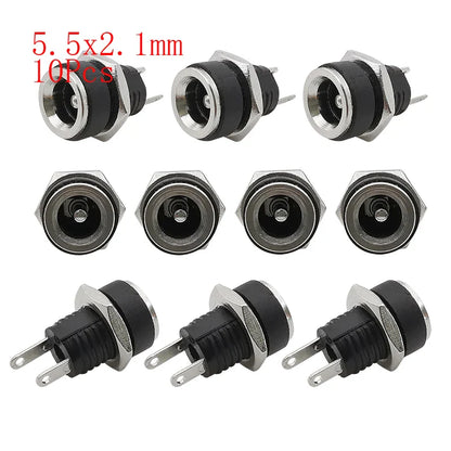 10Pcs DC Power Connectors 5.5x2.1mm & 3.5x1.3mm – Male Female Jack Socket, Nut Panel Mount DC Power Adapter Connector