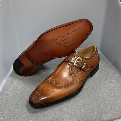 Men’s Luxury Leather Dress Shoes – Italian Wingtip Oxfords & Monk Strap Buckle Brogue for Business, Wedding & Formal Wear