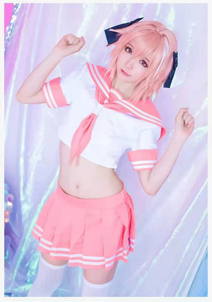 Fate Grand Order Astolfo Cosplay Costume – Fate Apocrypha Rider JK Uniform Sailor Suit Skirt for Women, Halloween