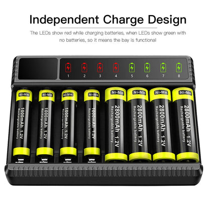 Intelligent LED Smart Battery Charger – 8-Slot NiMH Charger for 1.2V AA/AAA Rechargeable Batteries