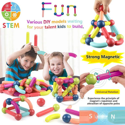 Magnetic Building Blocks Set – Montessori Educational Stick & Rod Constructor Toys for Kids Boys & Girls