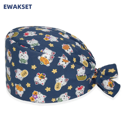 Unisex Soft Scrub Cap – Cartoon Print Surgical Hat for Men and Women, Operating Room Nursing Accessories