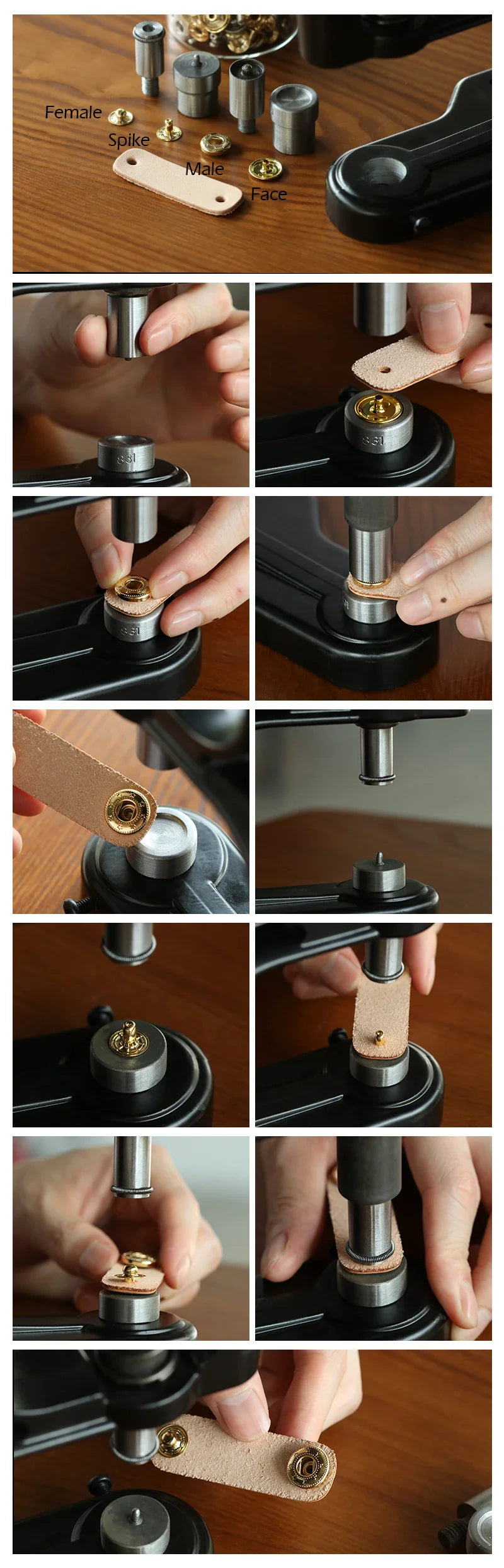 WUTA Manual Button Installation Tool – Mute Punching for Mushroom Rivets & Eyelets, DIY Hand Pressing Tool (With/Without Machine)