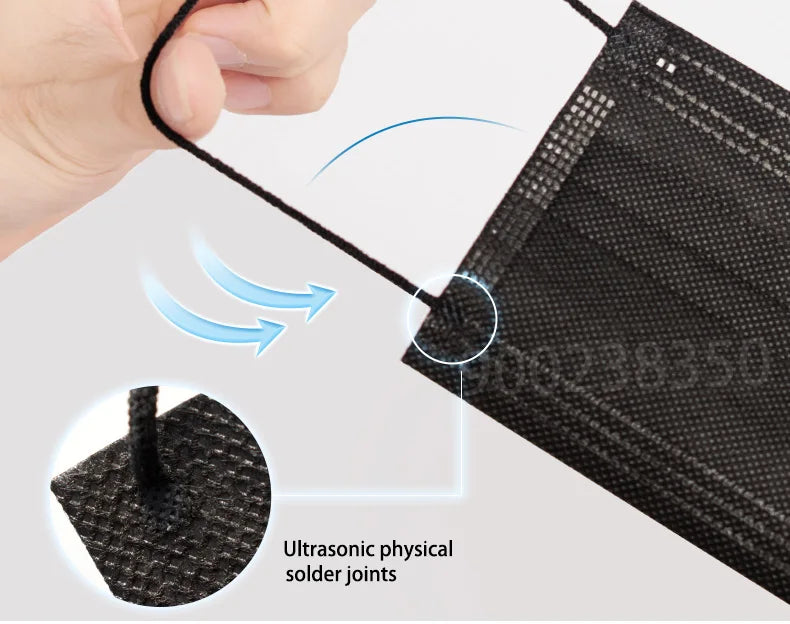 10-500PCS Adult Disposable Masks – Individual Black 3-Layer Anti-Dust Face Masks