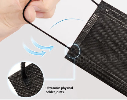 10-500PCS Adult Disposable Masks – Individual Black 3-Layer Anti-Dust Face Masks