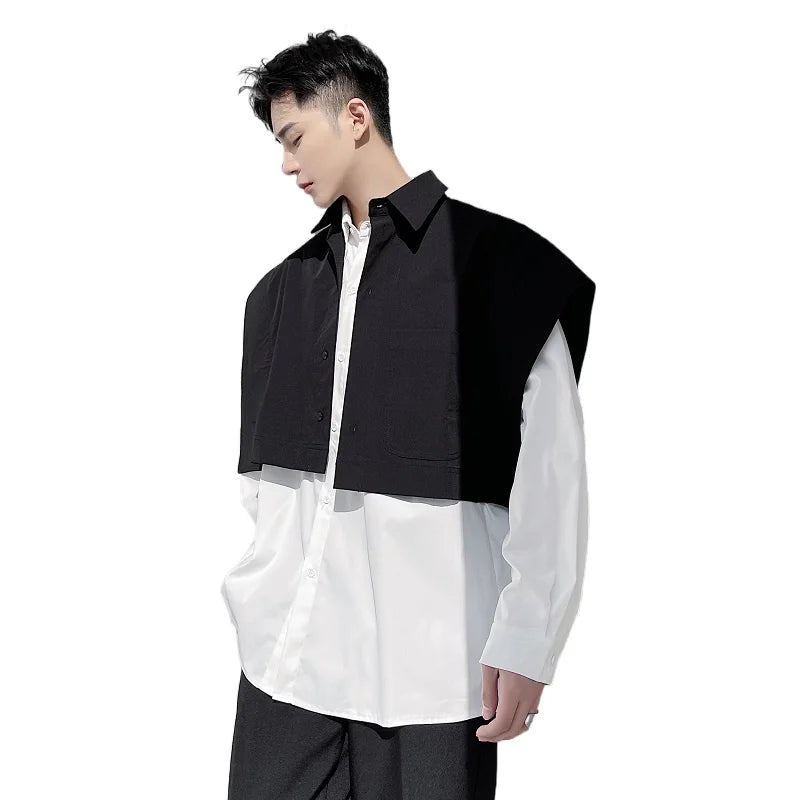 Men’s Wide Shoulder Sleeveless Shirt – Loose Casual Short Style Streetwear, Japan & Korea Fashion