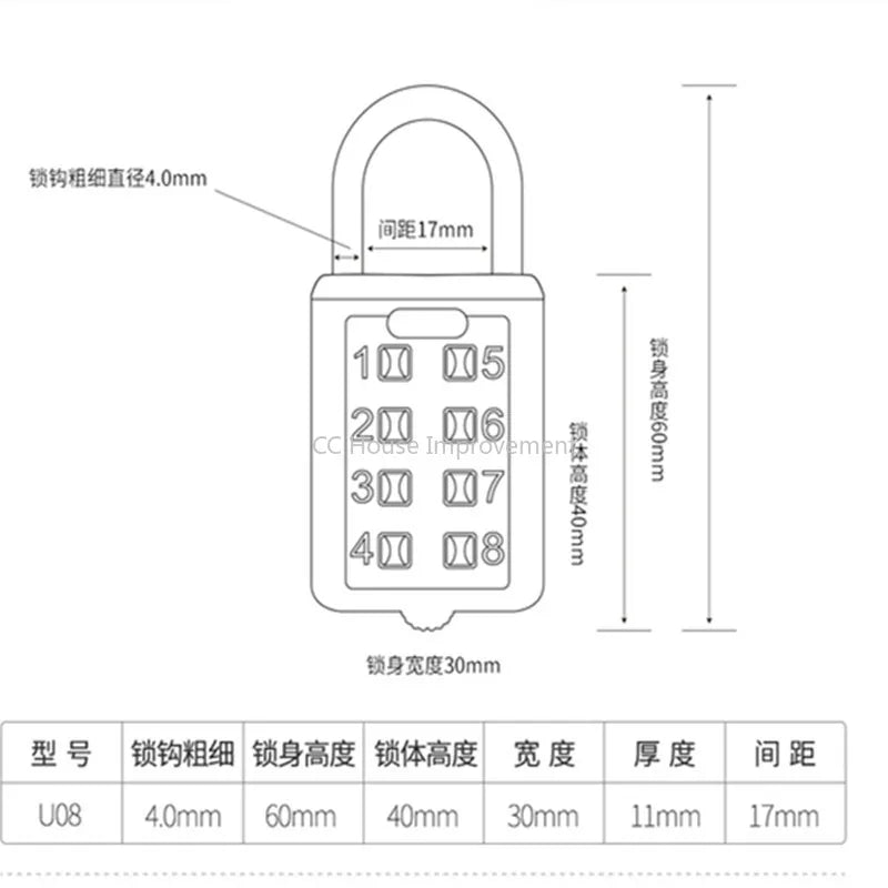 4-Digit Push Button Combination Padlock – Multiple Colors Travel Luggage Code Lock for Travel Accessories