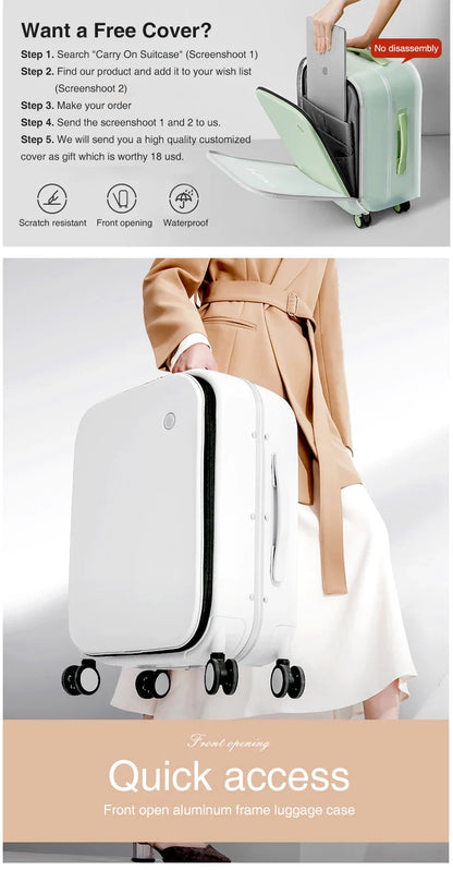 Mixi Aluminum Frame Carry-On Suitcase — Patent Design Rolling Luggage for Cabin, 18/20/24 Inch M9260