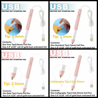 All-in-One USB Heat Foil Pen Kit – Calligraphy & DIY Lettering with 3 Nibs for Custom Foiling