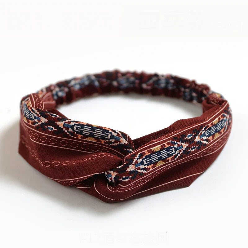 Bohemian Print Headbands for Women & Girls – Vintage Cross Turban Bandana Hair Accessories for Summer