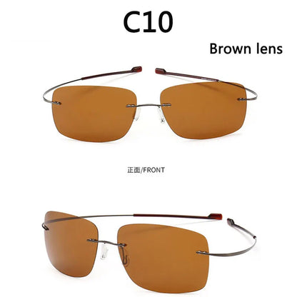 2025 New Cool 100% Pure Titanium Rimless Sunglasses – Polarized Grey Lenses, Super Thin, UV400 Protection, Oculos De Sol