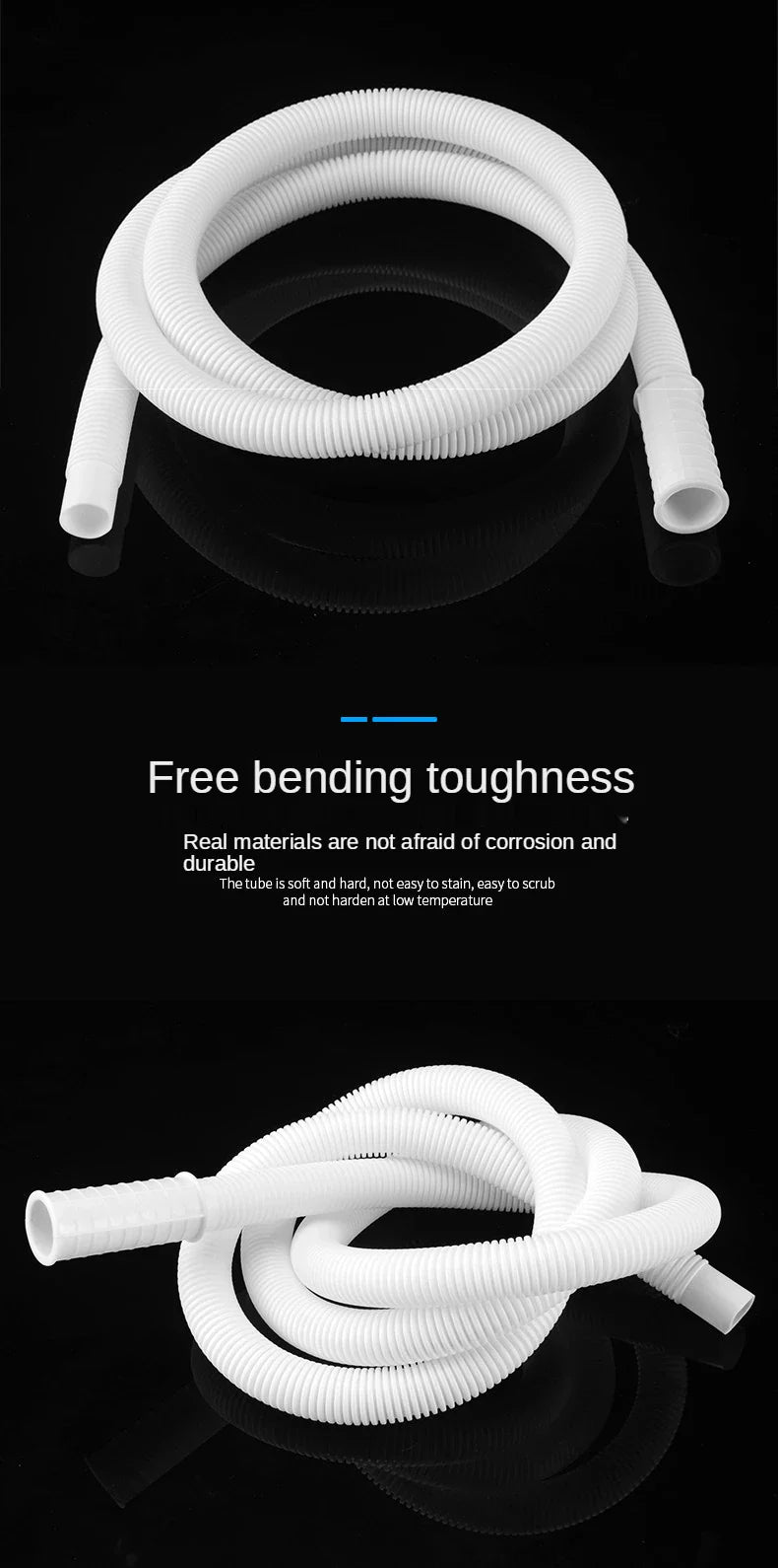 Flexible Air Conditioning & Washing Machine Drain Hose — Water Inlet Extension Pipe with Faucet Connector for Bathroom & Kitchen