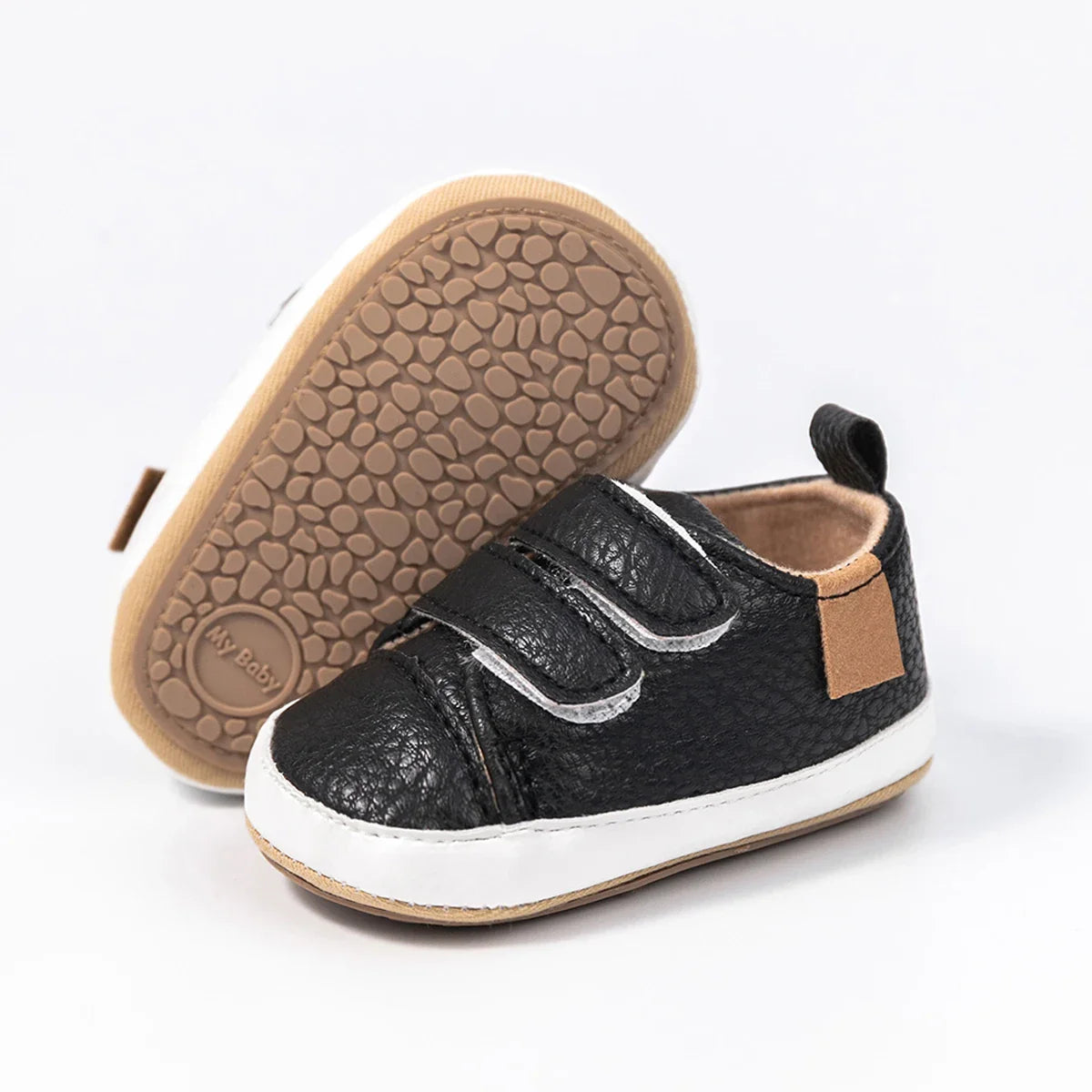 Classic Baby Casual Sneakers – Vintage PU Leather, Soft Rubber Sole, Slip-Resistant Infant Shoes in 4 Colors