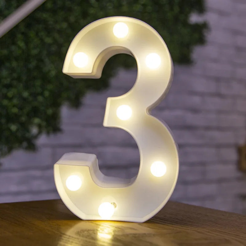 Alphabet & Number LED Lamp Night Light – Warm Battery-Powered Luminous Letter Light for Home, Wedding, Birthday & Party Decoration