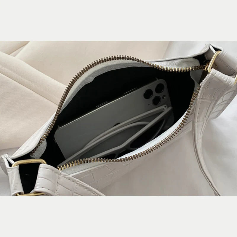 Fashion PU Leather Alligator Pattern Bag for Women – Small Armpit Handbag, Underarm Messenger Purse