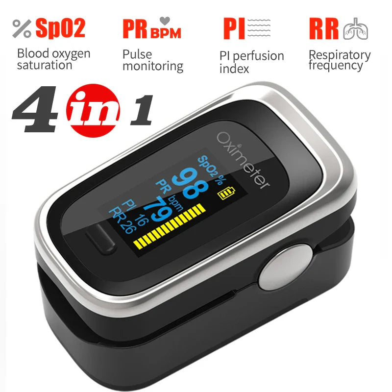 KIUZOU Finger Pulse Oximeter – SPO2, PR, PI, RR Blood Oxygen Saturation and Heart Rate Monitor with OLED Display