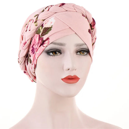 Women’s Cotton Head Scarf – Solid Turban Bonnet Hijab Cap with White Pearl Inner, Muslim Arab Wrap