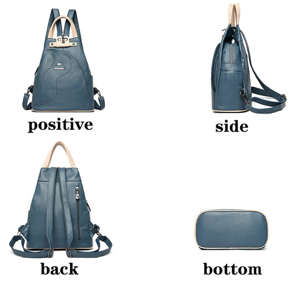 Women's Leather Zipper Backpack - Chest Bag Travel Pack, Ladies' School Bagpack for Teenage Girls, Sac A Dos