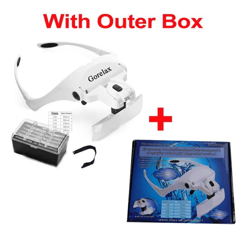 LED Magnifying Glass Headband Loupe – Jeweler & Reading Magnifier with Optical Glass for Repairs
