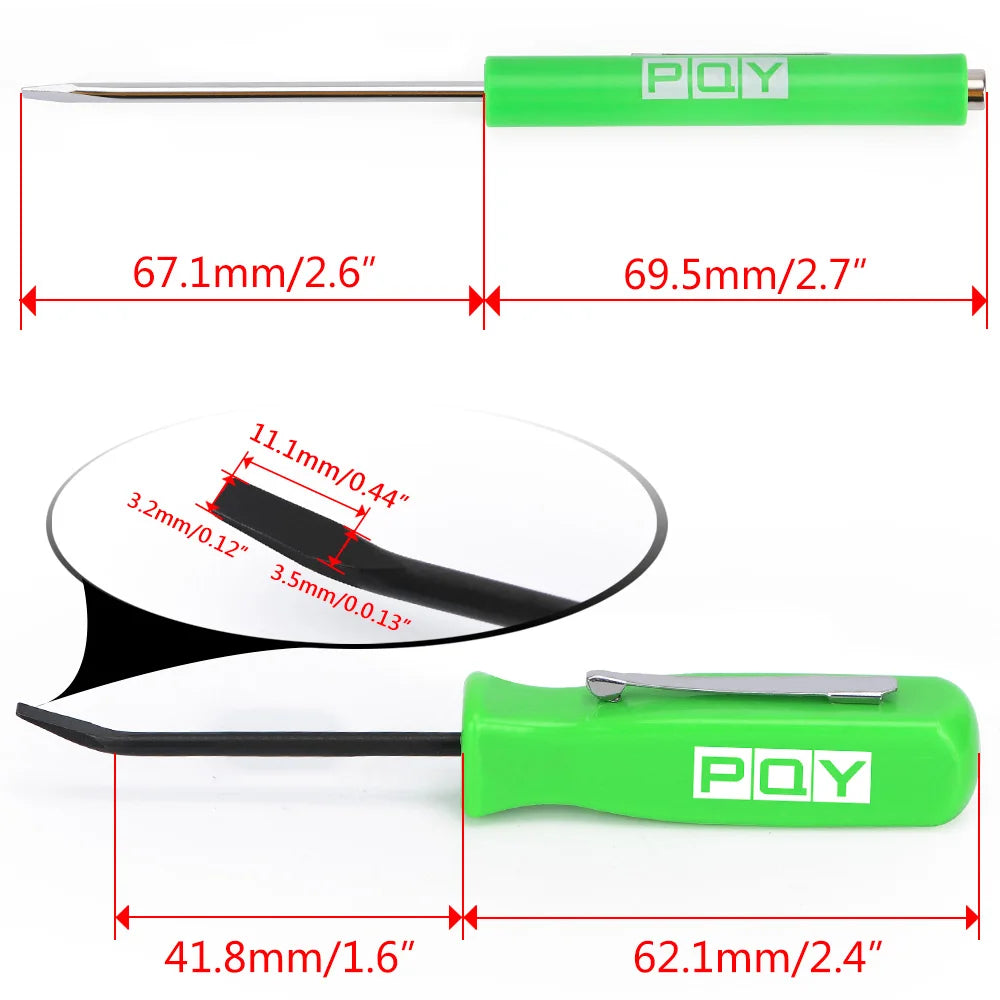 Mini Pocket Clips Screwdriver with Strong Magnetic Slotted Tip + Pocket Pry Bar - Short Angled Handy Tool with 4-Sided Grip