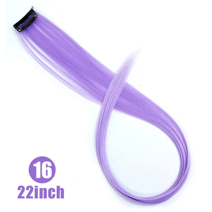 BUQI Straight Clip-In Colored Hair Extensions – Rainbow Synthetic Hair Streaks in Pink, Orange, White & Purple
