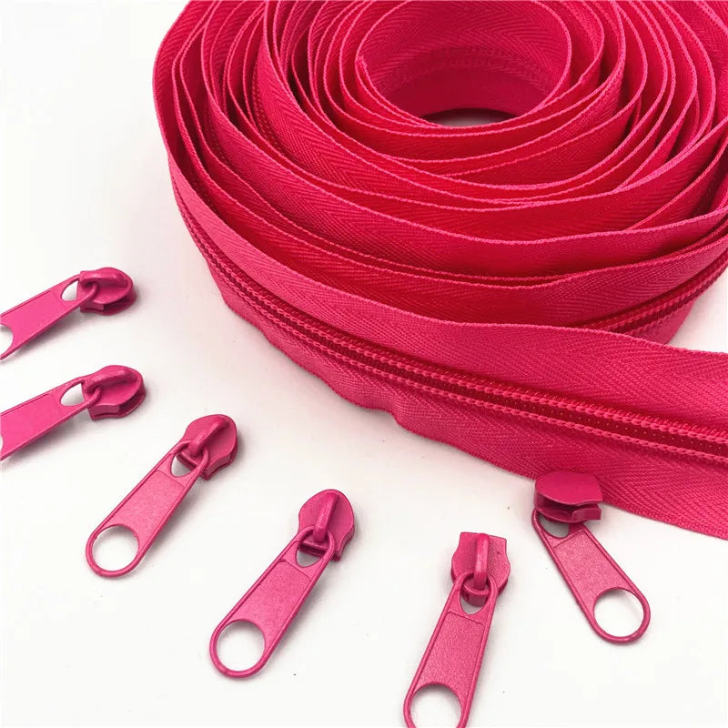 5 Meters (5.4 Yards) #5 Nylon Coil Zipper - 20 Colors, Includes 10 Zipper Sliders for DIY Sewing and Clothing Accessories