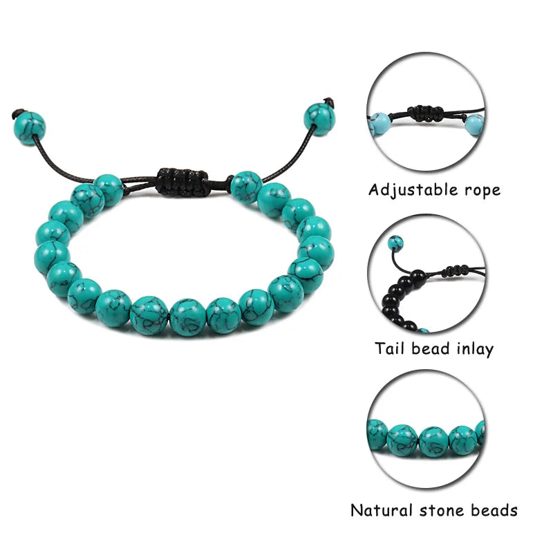 8mm Tiger Eye and Lava Rock Bead Bracelet - Adjustable Braided Rope Bangles for Men and Women - Yoga Healing Balance Bracelets