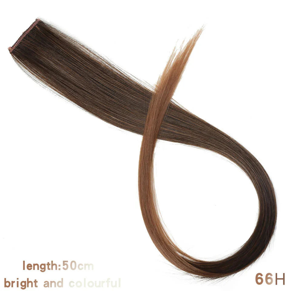 BUQI Straight Clip-In Colored Hair Extensions – Rainbow Synthetic Hair Streaks in Pink, Orange, White & Purple
