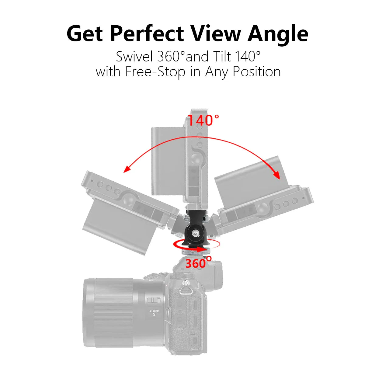 TOAZOE DSLR Camera Monitor Mount – Adjustable Swivel & Tilt Clamp with Cold Shoe Base for Flash & DIY Accessories