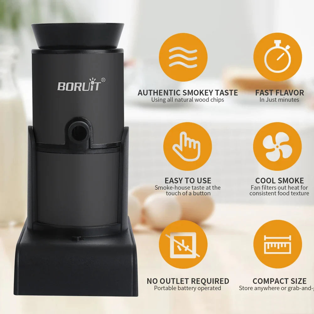 BORUiT SK305 Smoke Infuser – Portable Molecular Cuisine Smoking Gun, Cold Smoke Generator for Meat, BBQ & Cocktails