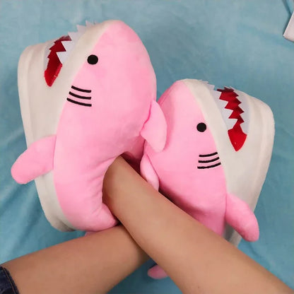 Feerldi Shark Winter Slippers — Cartoon Anime Slip-On Fish Slides for Girls, Boys & Women, Plush Open-Mouth Cotton Shoes