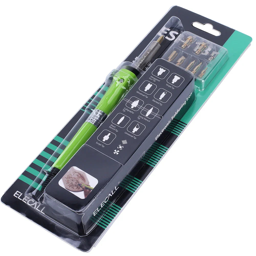 ESI-118 Wood Engraving Pyrography Tool – 220V 30W Wood Burning Pen Set with Soldering & Carving Tips