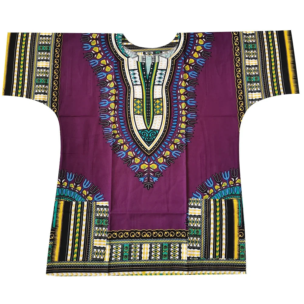 African Dashiki Cotton T-Shirt - Traditional Printed Unisex Fashion Top with Vibrant Ethnic Style Design