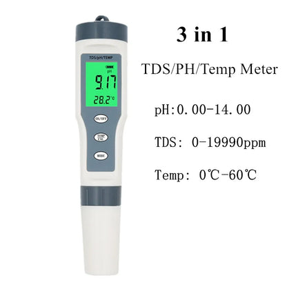 Waterproof PH Meter - PH/TDS/EC/Temp Digital Water Quality Monitor with Backlight for Pools, Drinking Water & Aquariums