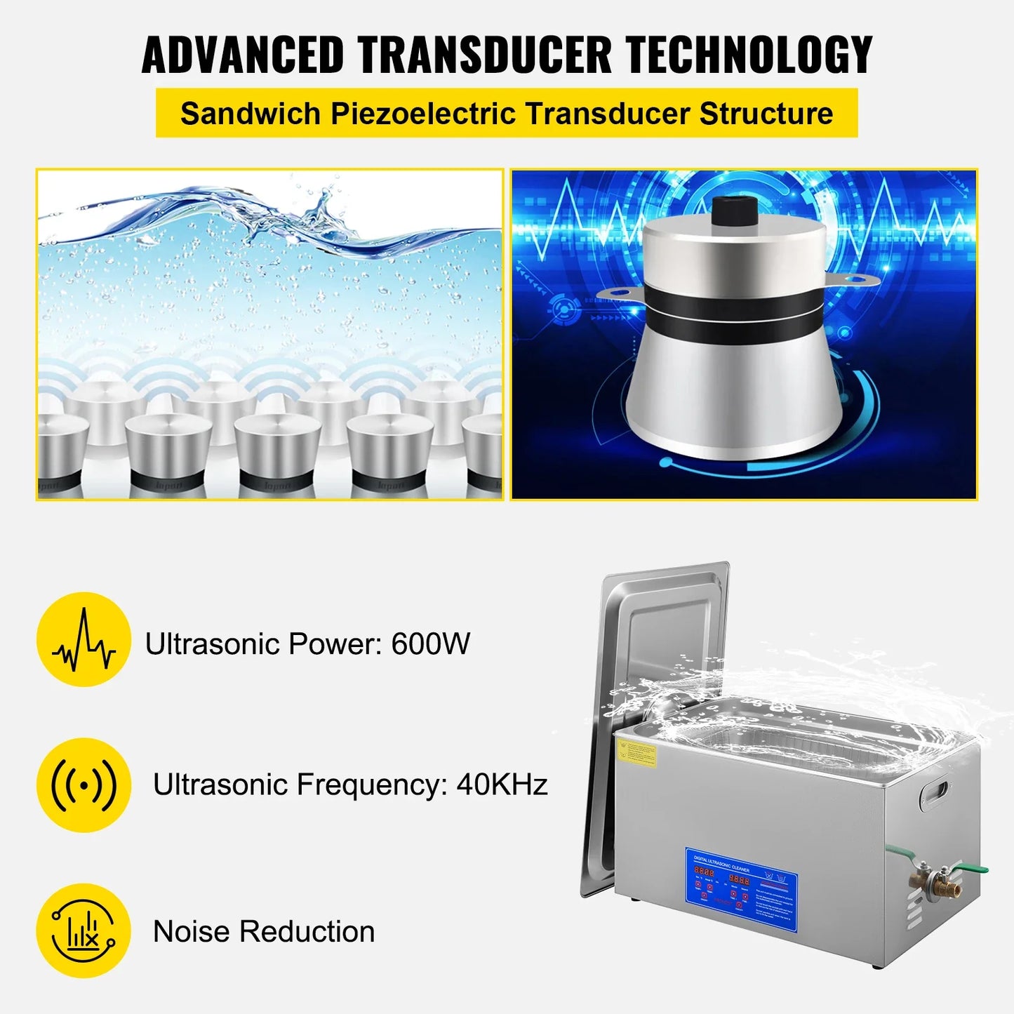 VEVOR Ultrasonic Cleaner - Portable Washing Machine for Home Appliances | Available in Various Capacities: 1.3L to 30L