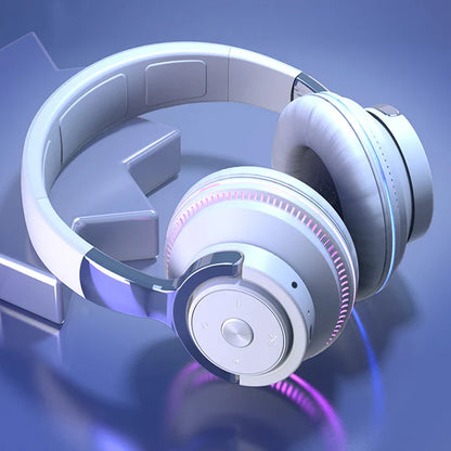 Bluetooth Headphones with Noise Reduction, Wireless Headset for Phones and PC, Gaming Headset with Heavy Bass and Colorful LED Lights
