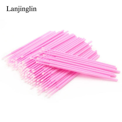 100/200pcs Eyelash Cleaning Brushes — Micro Cotton Swabs & Microbrushes for Lash Extensions, Makeup Removal & Beauty Care
