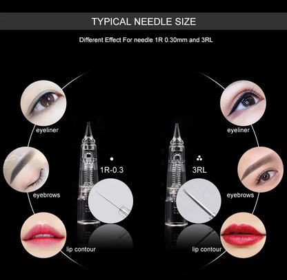 10PCS BIOMASER Disposable Tattoo Needles — Permanent Makeup Cartridges for Eyebrow & Lip, 1R/2R/3R/5R